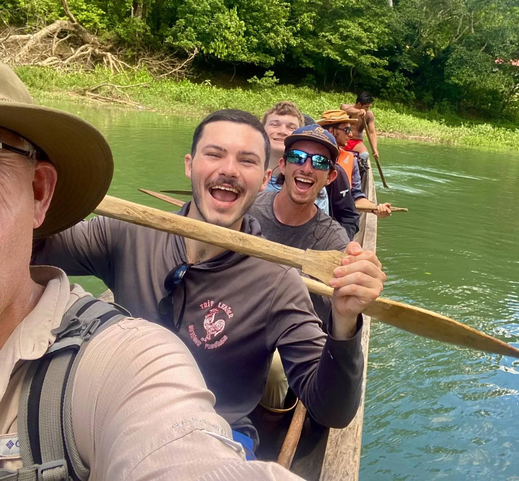 A group of students in a canoe