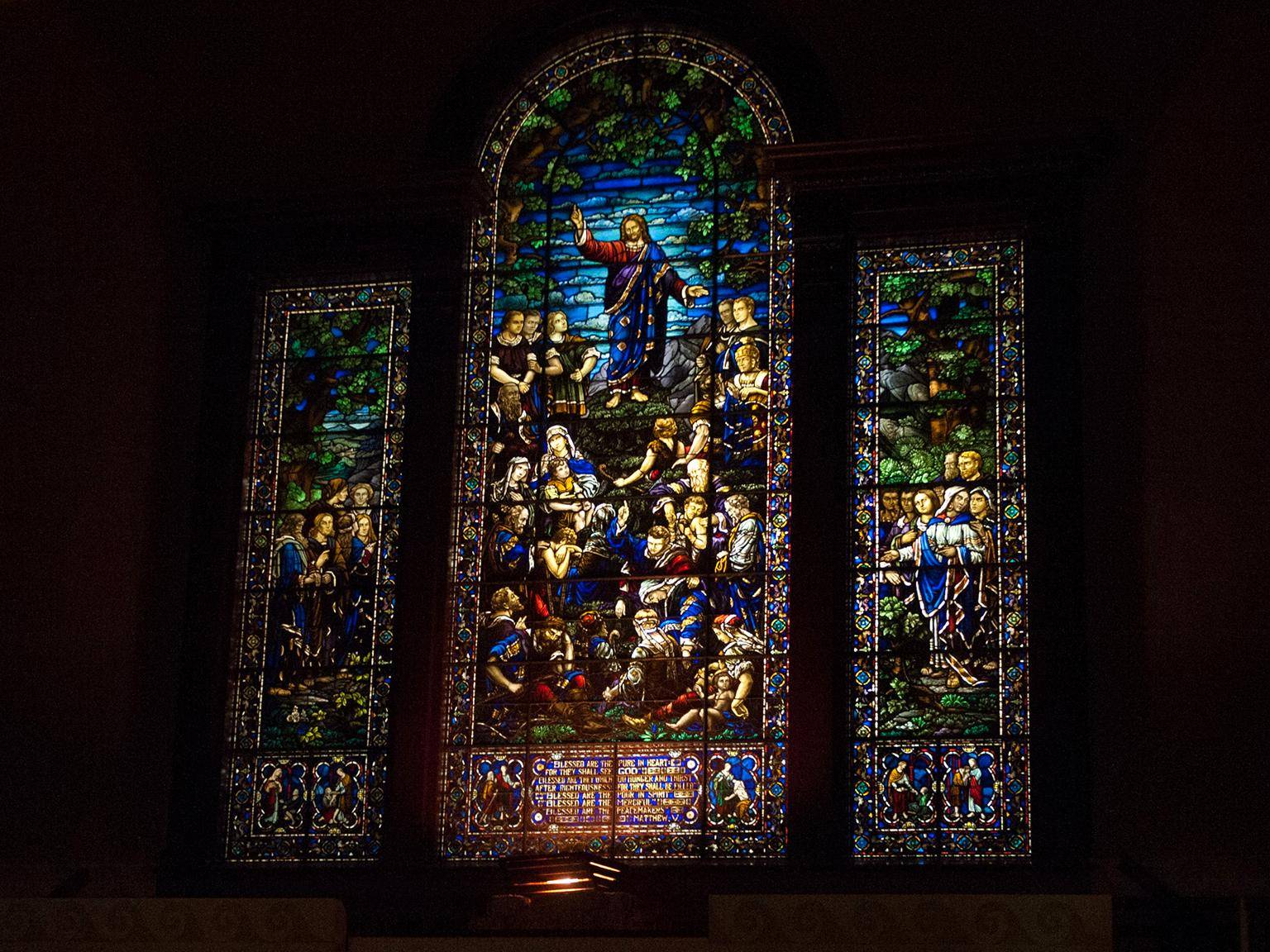 a stained glass window in a church