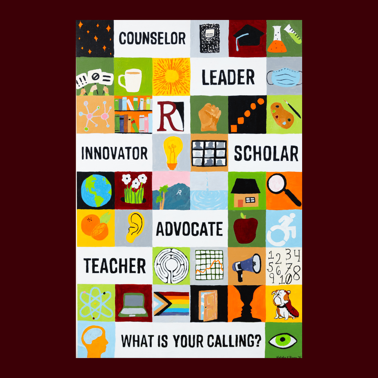 a poster with persony different colored squares