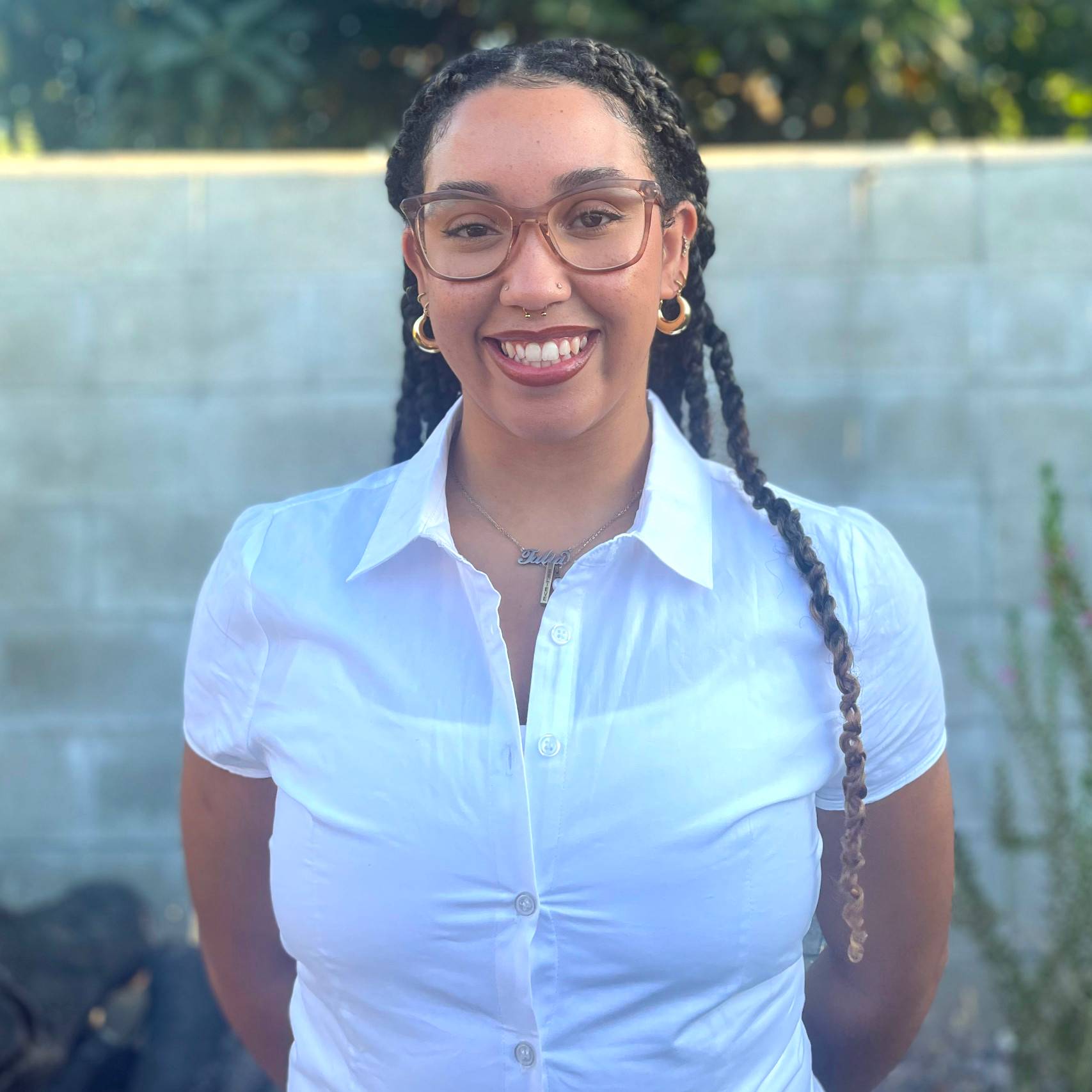 a person smiling at camera