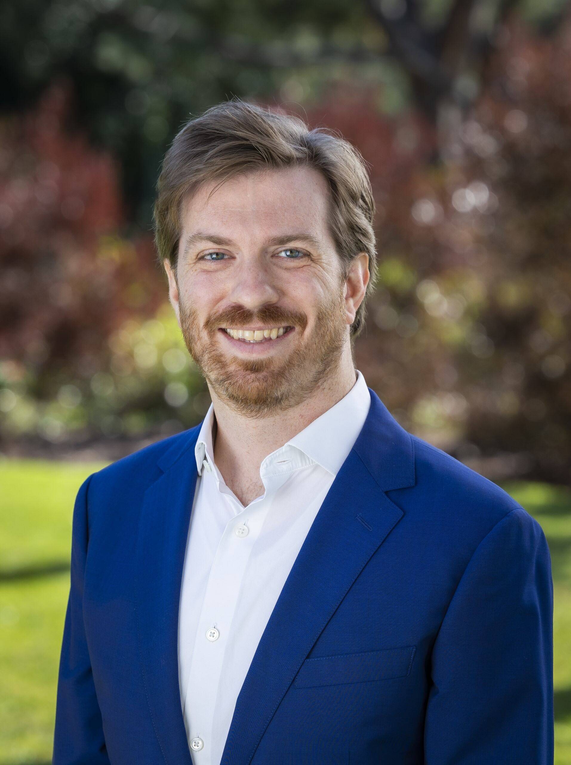 a person in a blue suit