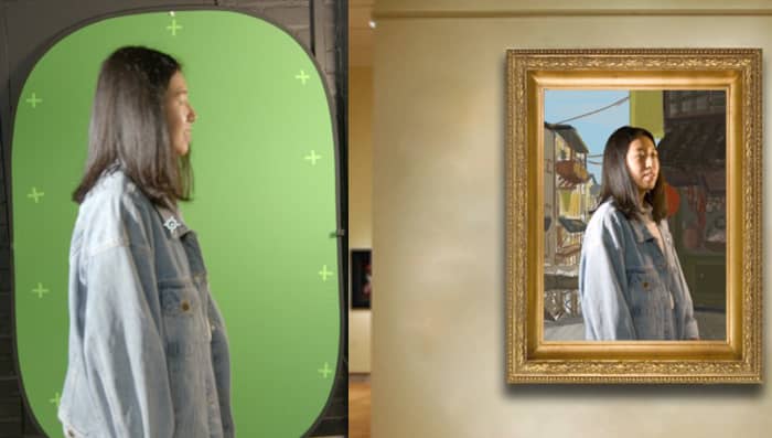 a person looking at a painting