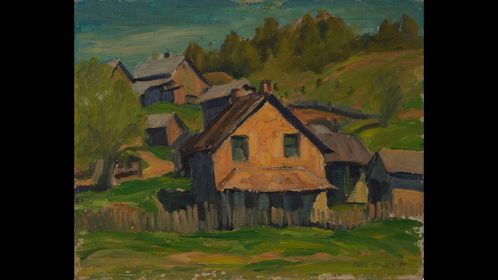 a painting of a village