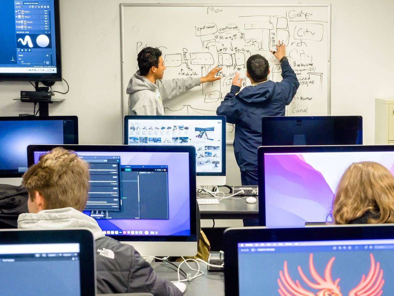 a group of people in a classroom