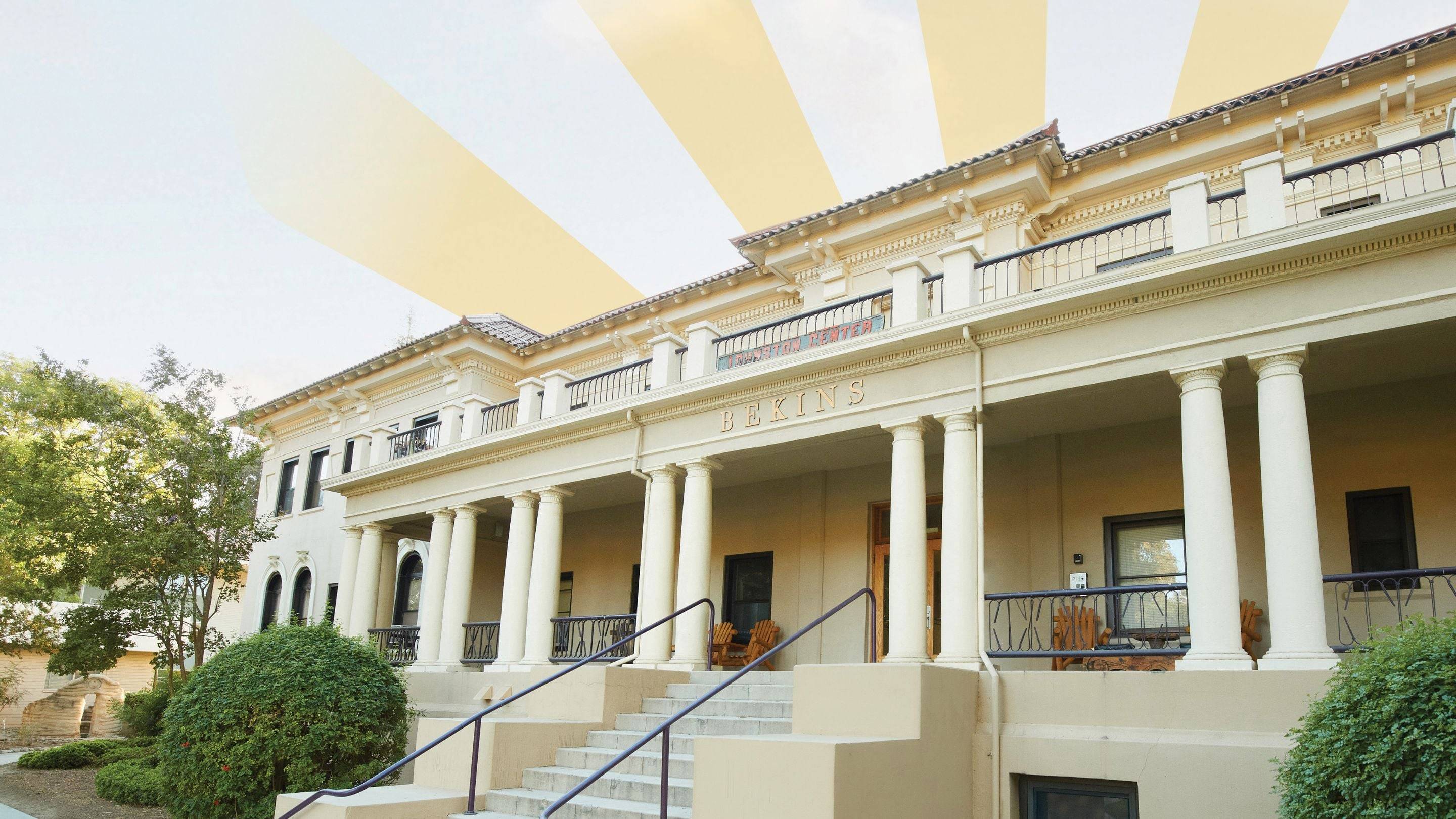 a building with columns and stairs