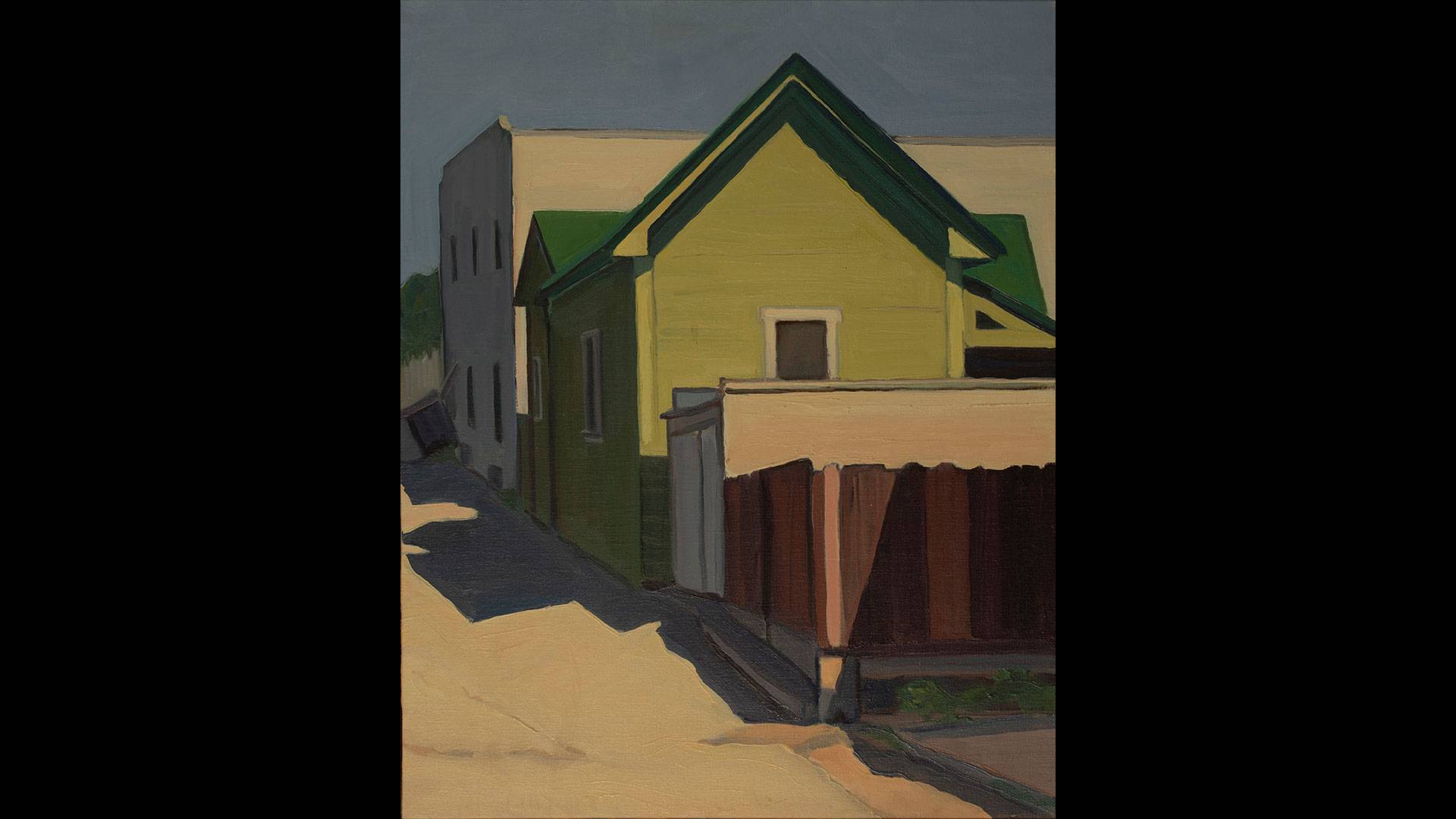 a painting of a green house