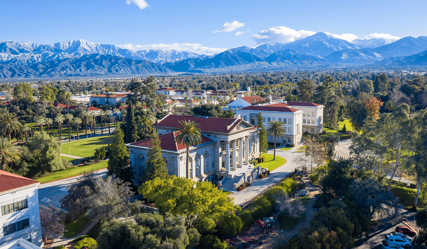 aerial view of Administration Building and campus 