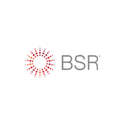 a logo with red and orange dots
