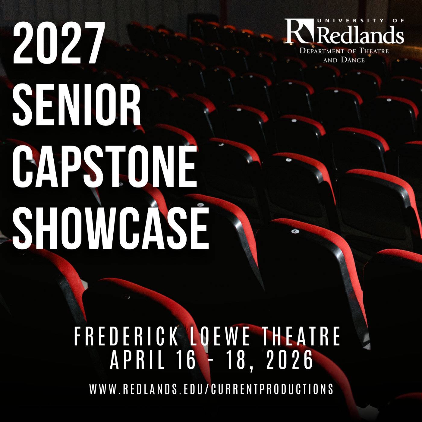 a movie theater advertisement with rows of black and red seats