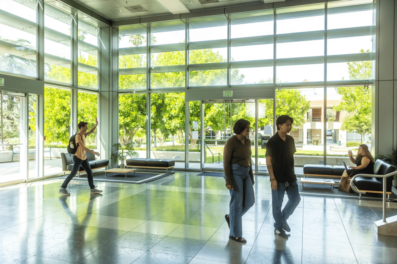 people walking in a building