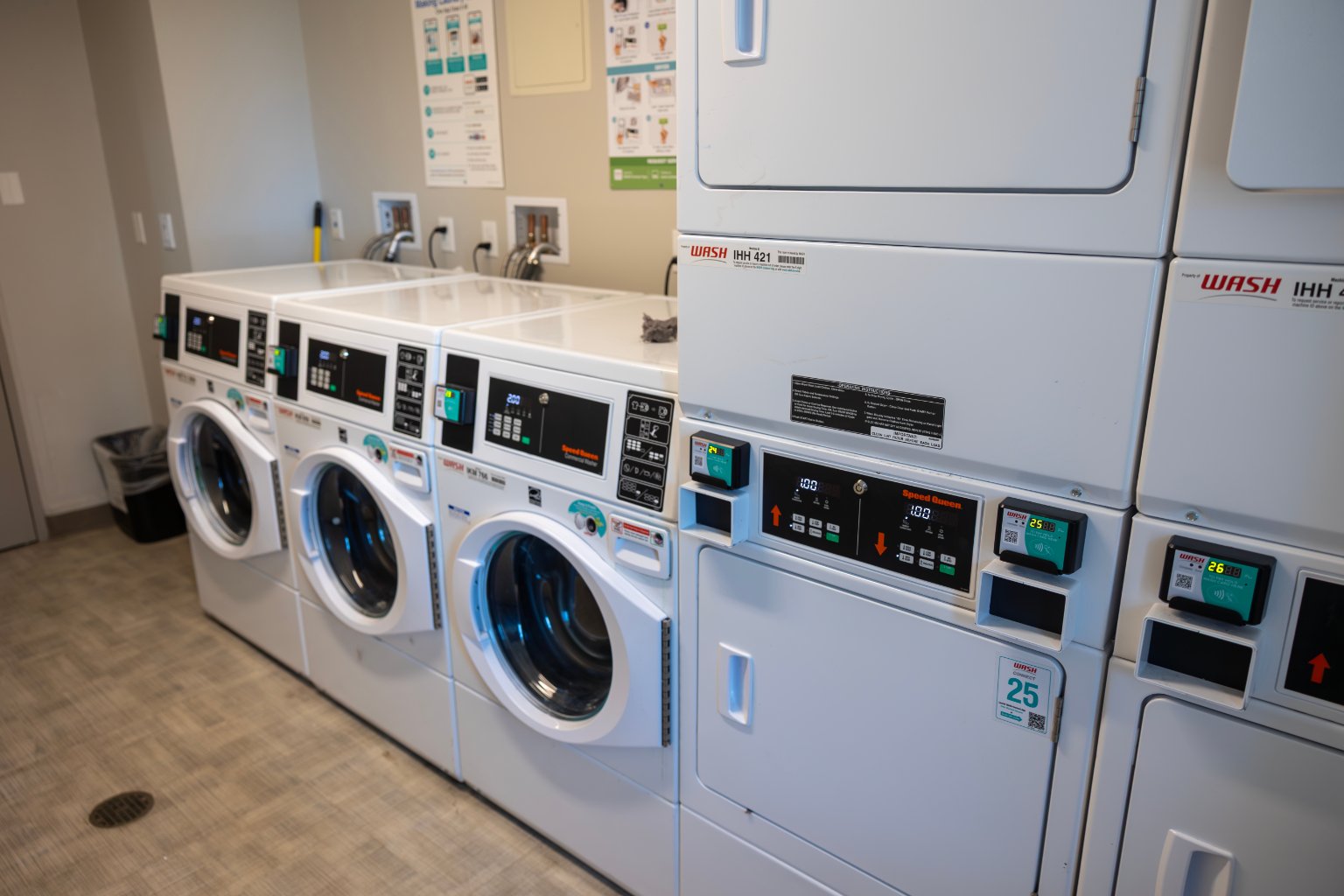 a group of white washing machines