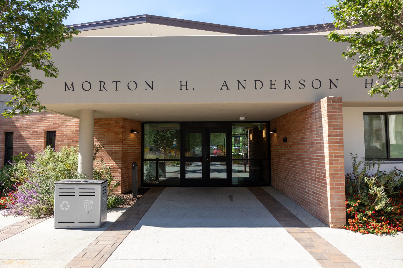 a building with a glass door