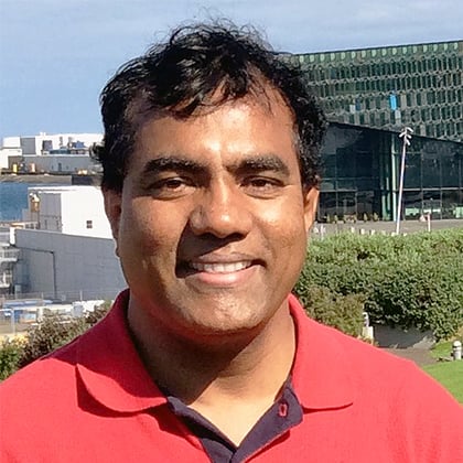 a person in a red shirt