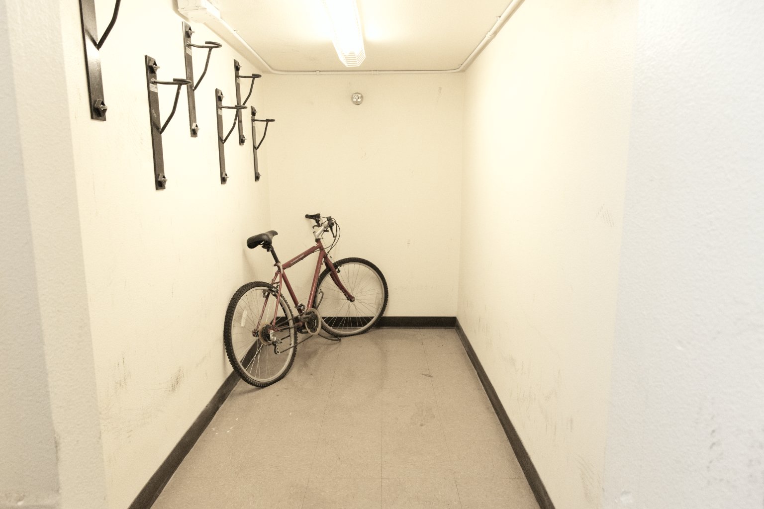 a bicycle leaning against a wall