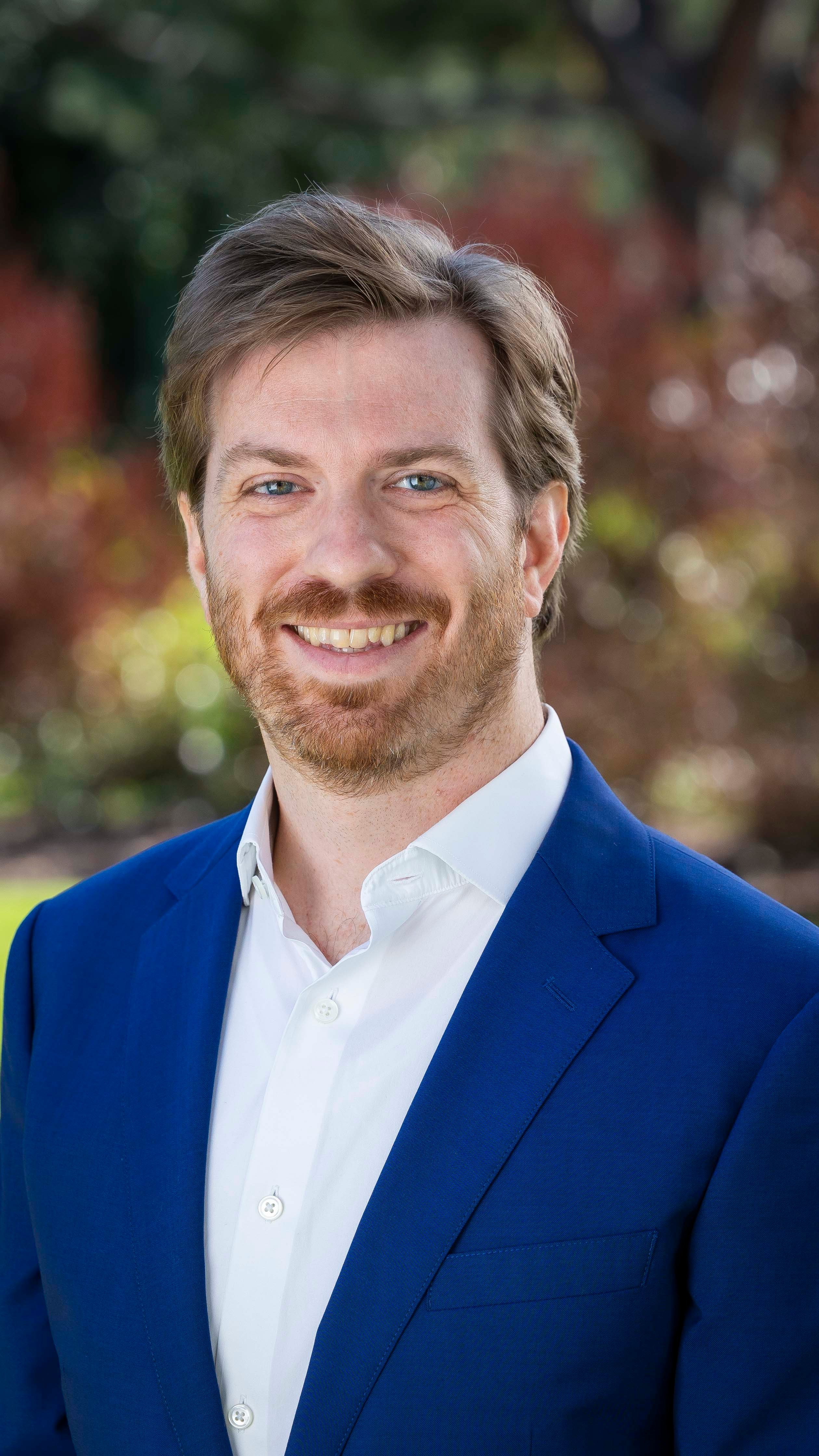 a person in a blue suit