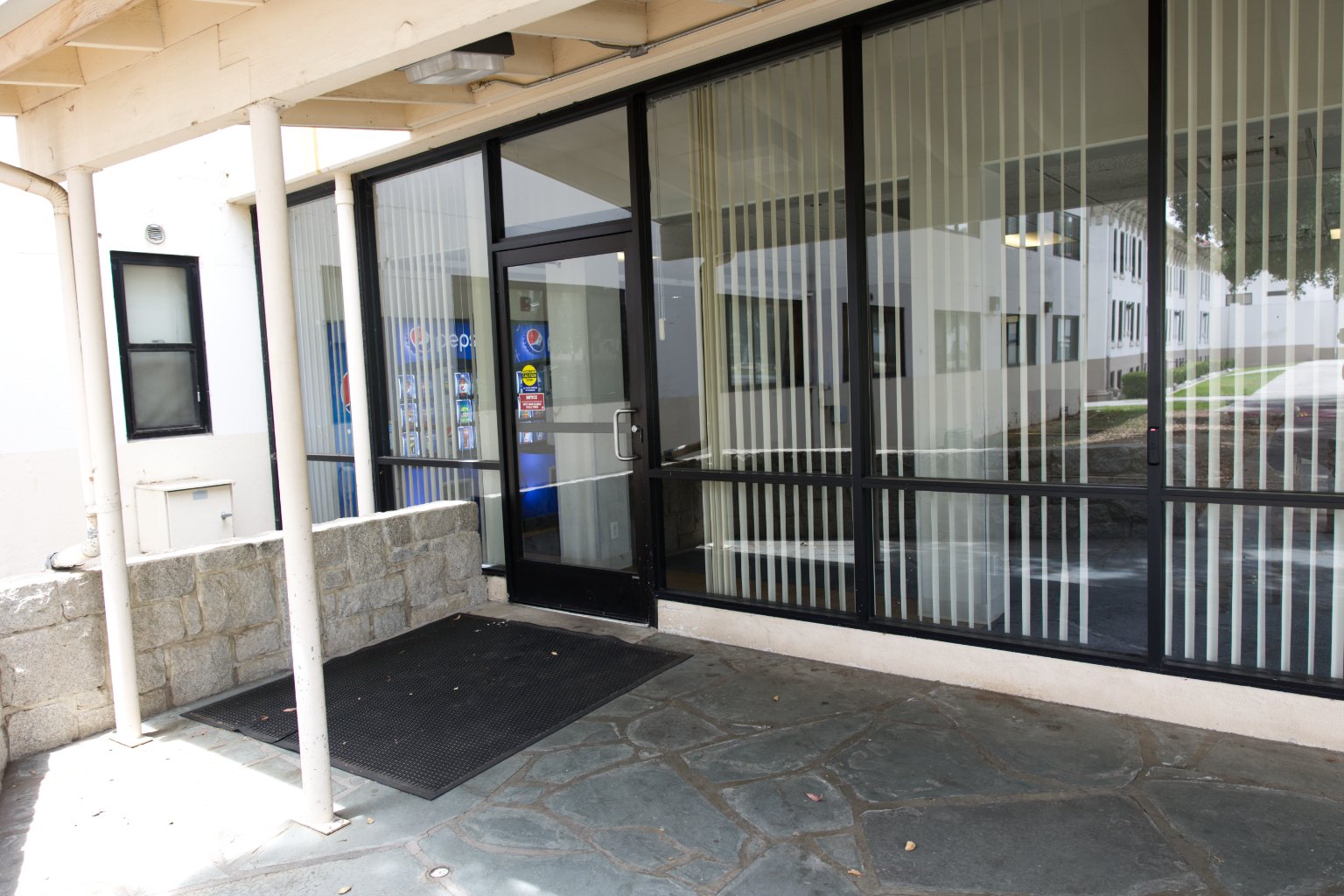 a glass door of a building