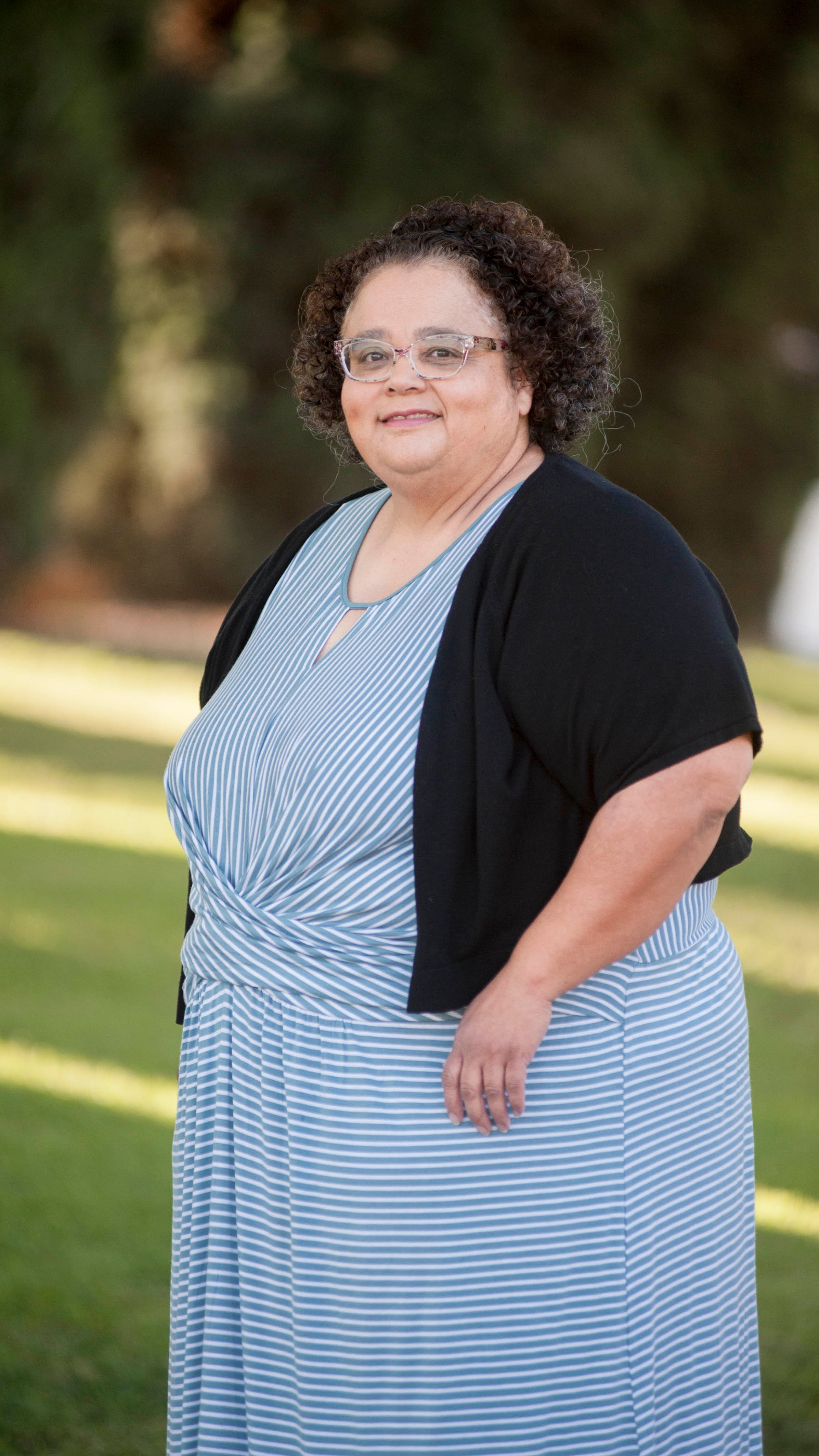 a person in a striped dress