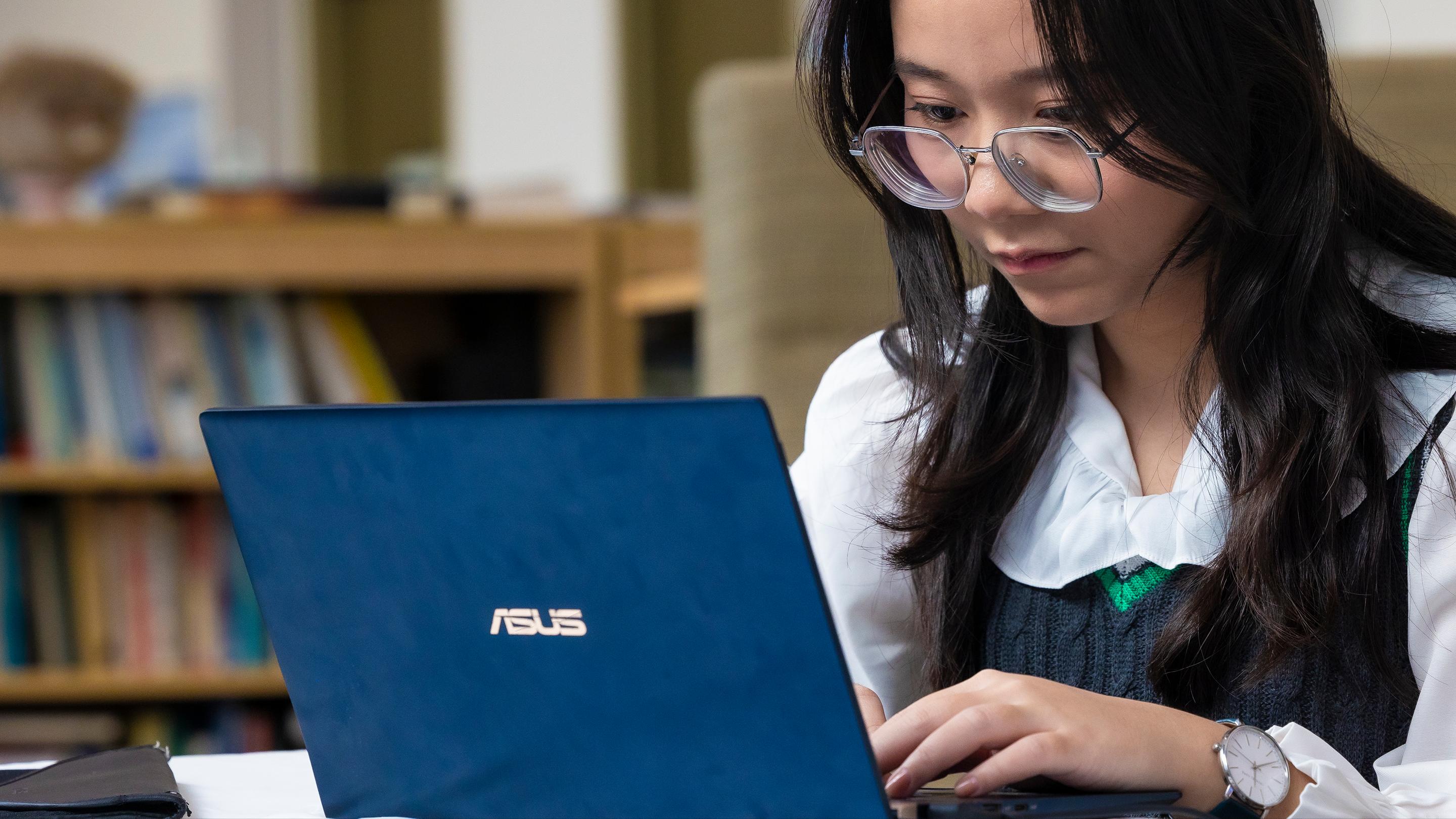 a person looking at a laptop