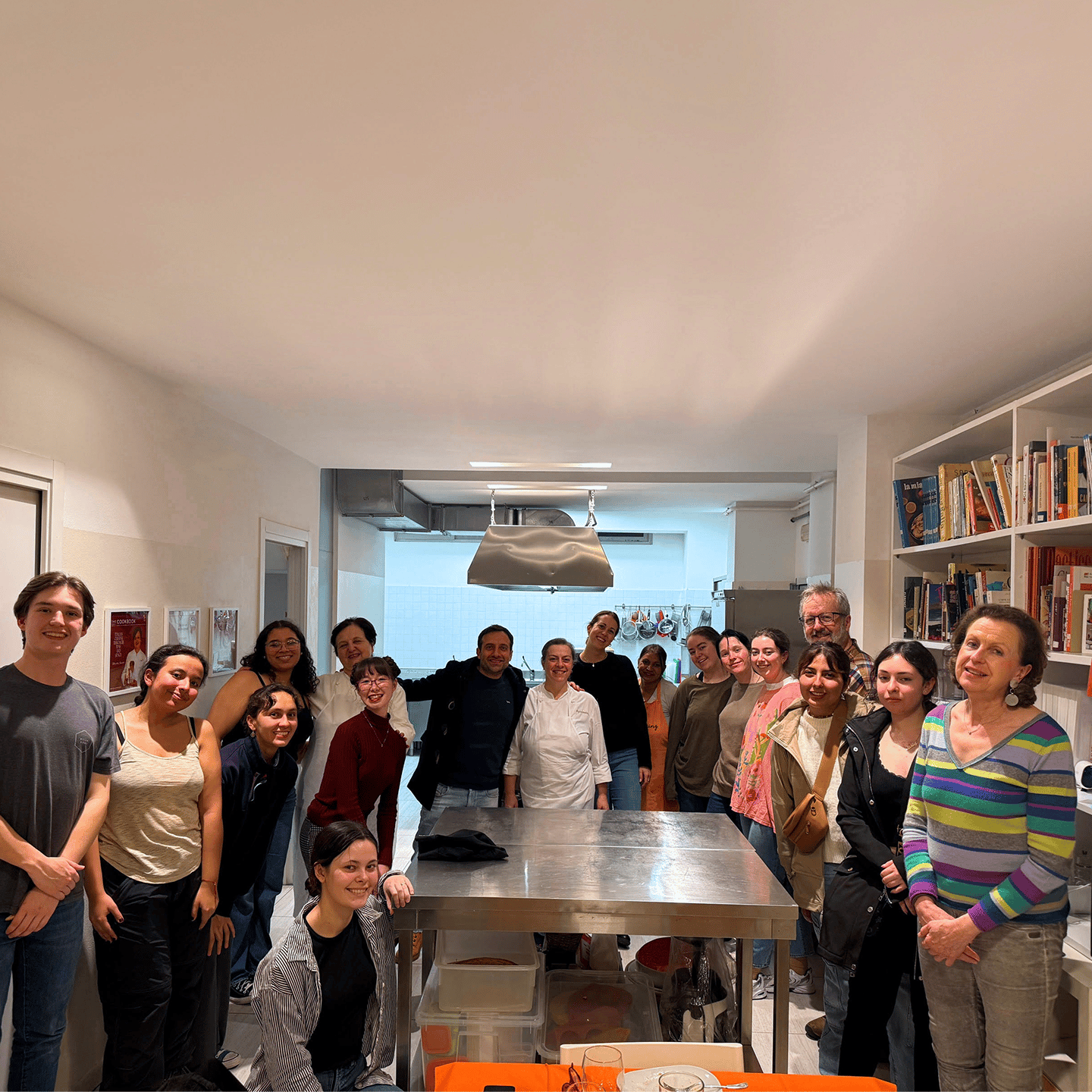 a group of people standing in a room