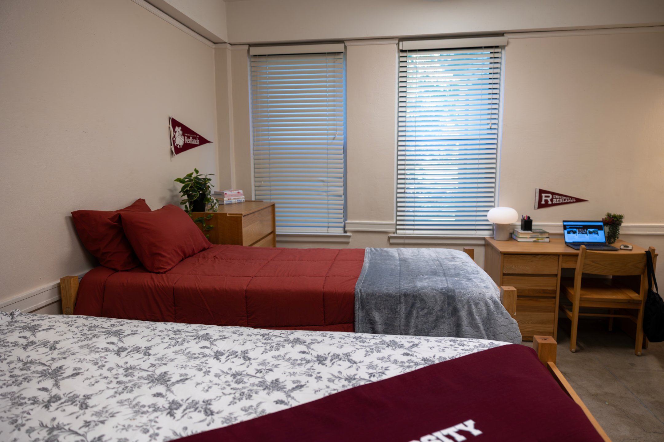 a bedroom with two beds