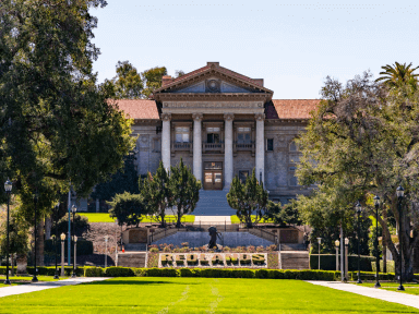a building with a lawn and trees
