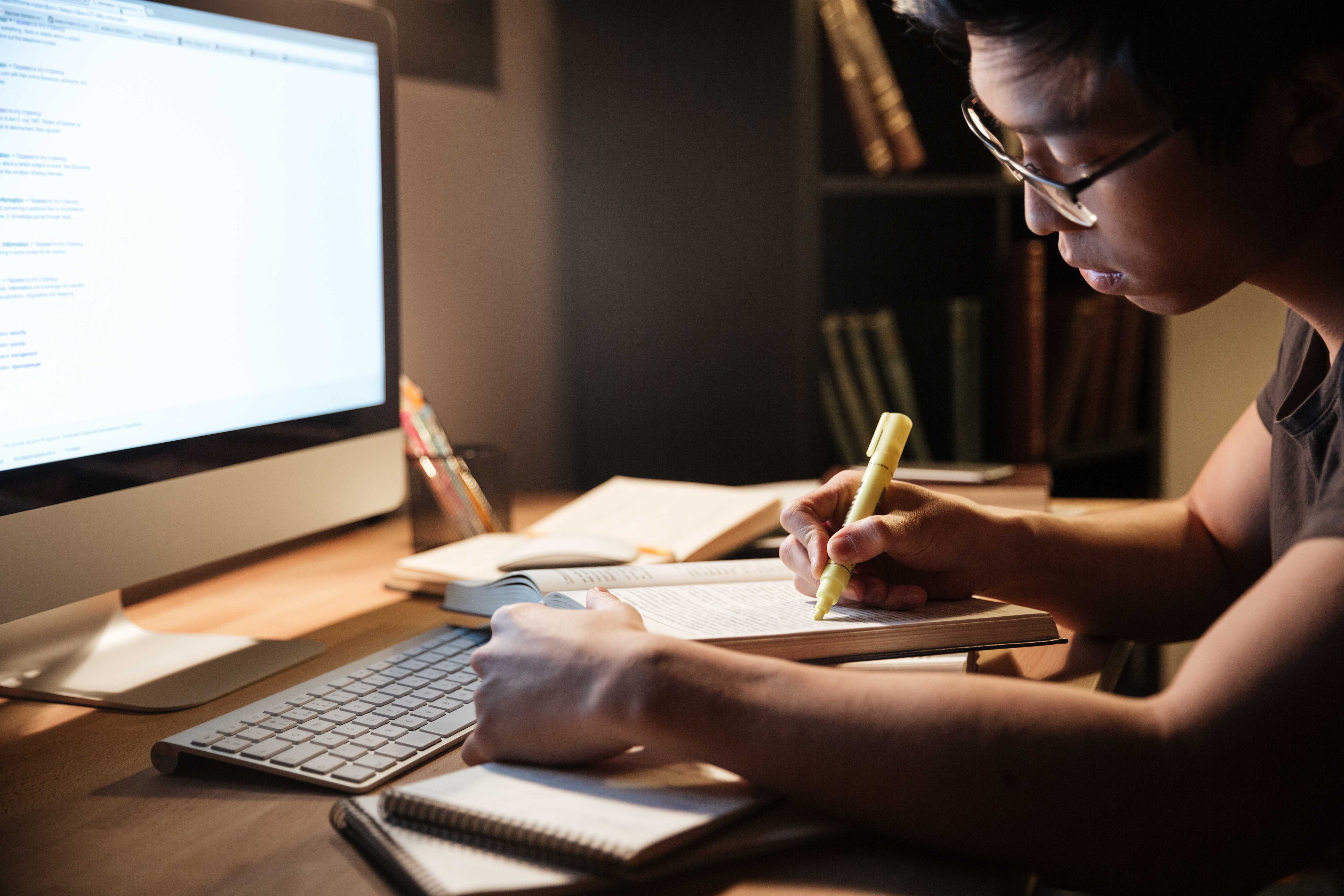Student studying at desk