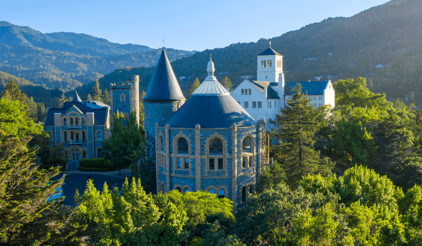 Aerial shot of the U of R Marin Campus in Northern California.