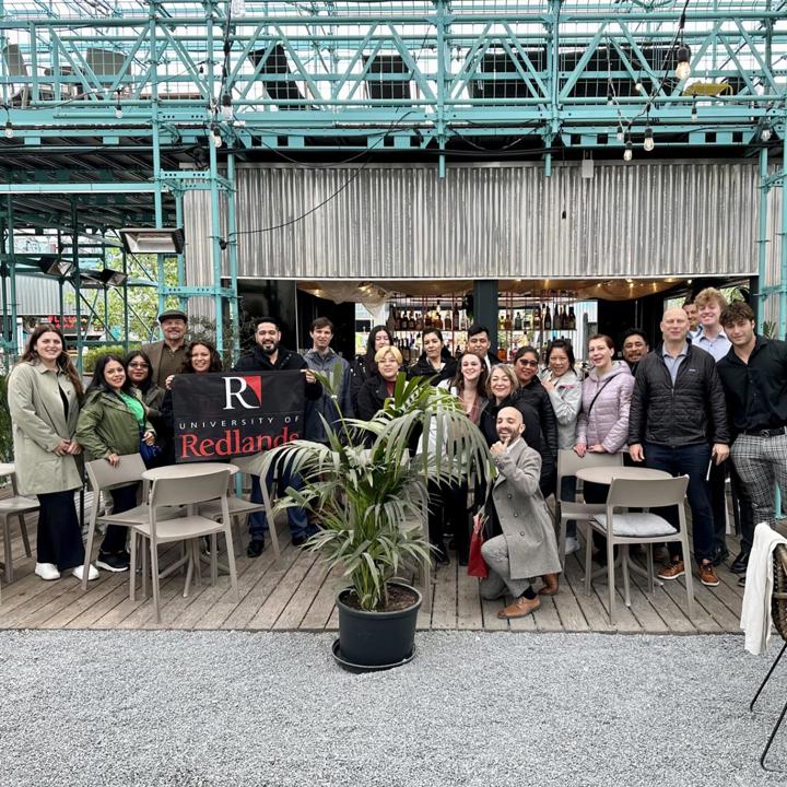 Students from the School of Business and Society grouped for a photo during Study Abroad.