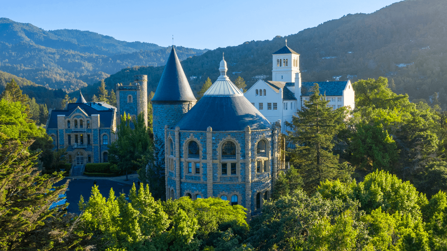 Aerial shot of the U of R Marin Campus in Northern California.